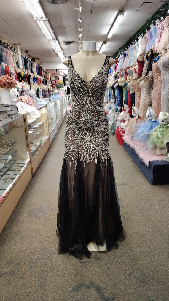 Sequin Fitted Gown: Strapped Black Tie Event Dress