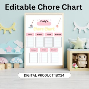 Editable Chore Chart | Printable Chore Chart || Daily & Weekly Task Tracker | Kids Chore Chart|Routine Chart for Children