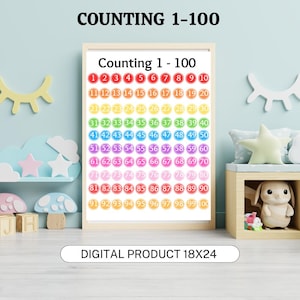 Numbers 1-100 Poster · Educational Rainbow Counting Printable Art · Montessori Count to 100 · Homeschool Classroom Decor