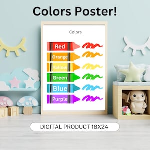 Póster de colores para niños/Aprender colores/Aprender colores/Tabla de colores/Póster Montessori/Enseñar colores/Póster preescolar/Póster de educación en casa