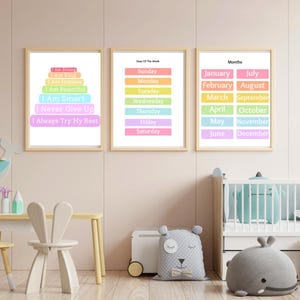 Conjunto de carteles educativos / Impresiones artísticas de aprendizaje coloridas / Decoración de sala de juegos para el aula de educación en casa / Cartel Montessori / ARCHIVOS DIGITALES