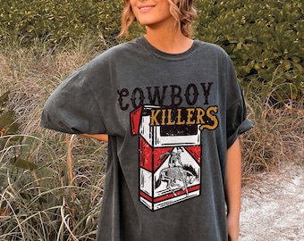 Comfort Colors Cowboy Killers Western Graphic Tee Oversized Country Concert Shirt Western T-shirt Dress Skeleton Cowboy Tee Cute Western Top