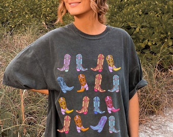 Cowgirl Boots Comfort Colors Western Graphic Tee Shirt Oversized Country Concert T-Shirt Dress Vintage Cowboy Boots Nashville Rodeo Shirt