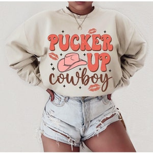 Cowboy Sweatshirt Western Graphic Valentine&#39;s Day Crewneck, Country Valentine Shirt, Cowgirl Sweatshirt, Cowboy Boots Sweatshirt