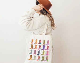 Cowgirl Boots Western Graphic Travel Tote Bag Country Concert Tote Bag Vintage Cowboy Boots Nashville Rodeo Travel bag Bridal Party Favors