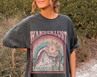 Wanderlust Graphic Comfort Colors Tee Vintage Inspired Boho Oversized Tshirt Wanderlust Tee Mountains Shirt Hippie Aesthetic Travel Shirt