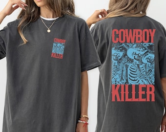 Comfort Colors Cowboy Killers Western Graphic Tee Oversized Country Concert Shirt Western T-shirt Dress Skeleton Cowboy Tee Cute Western Top