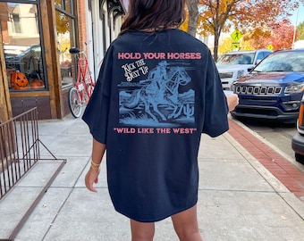 Comfort Colors Howdy T-Shirt Western Graphic Print Tee Oversized Country Concert Tshirt Dress Vintage Cowboy Bull Skull Nashville Rodeo Tee