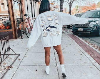 Underwater Sea Animal Sweatshirt, Ocean Life Hoodie, VSCO Hoodie, Save The Whales Oversized Sweatshirt, Animal Lover Gift, Words On Back