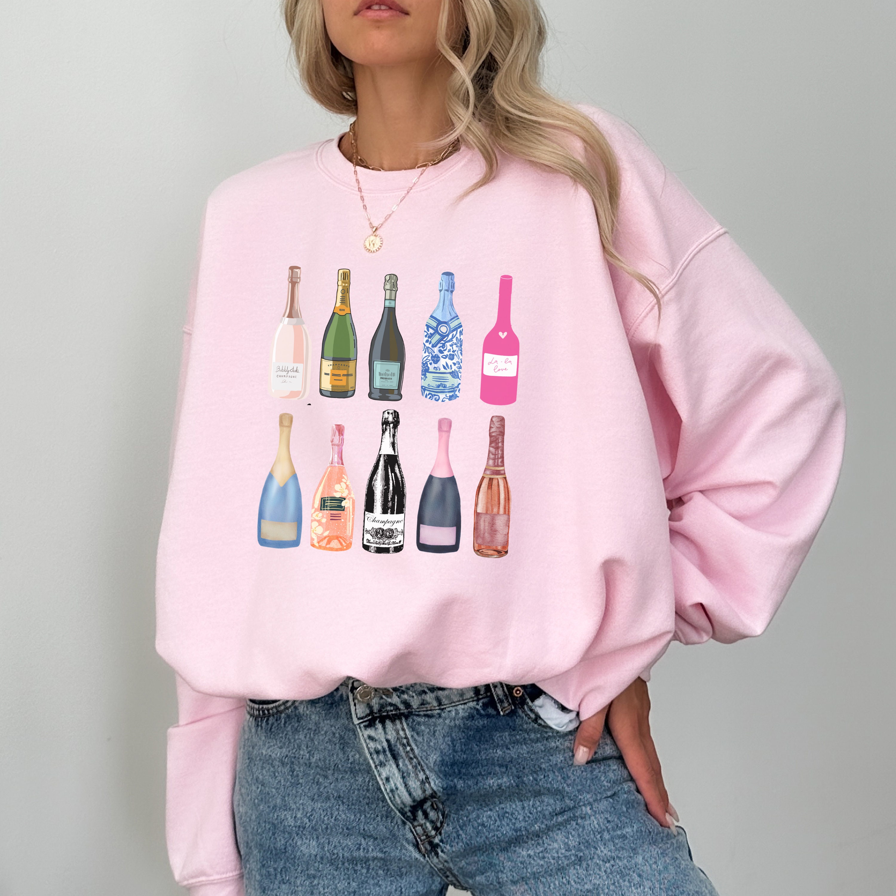 Champagne Pattern Print Women Off Shoulder Sweatshirt main image 1