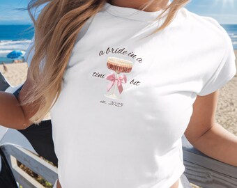 A Bride In A Tini Bit Baby Tee, Custom Martini Bachelorette Party CropTop, Coquette Martini Bride Tee, Gift For Bridesmaid, Future Mrs Shirt