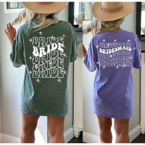 Comfort Colors Retro Bride Shirt Bachelorette Oversized Bridesmaid Shirt Groovy Maid Of Honor Gift Bridal Party Tess Getting Ready T-shirts