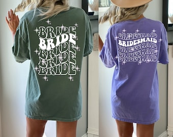 Comfort Colors Retro Bride Shirt Bachelorette Oversized Bridesmaid Shirt Groovy Maid Of Honor Gift Bridal Party Tess Getting Ready T-shirts