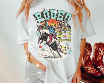 Comfort Colors Rodeo Western Graphic Camiseta de gran tamaño Country Concert Camiseta Vestido Vintage Cowboy Boots Nashville Patriotic Rodeo Tee