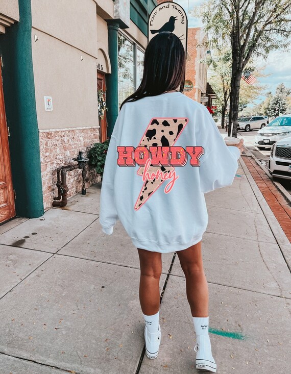 Howdy Sweatshirt Country Crewneck Y2K Lightning Bolt Leopard Print 
