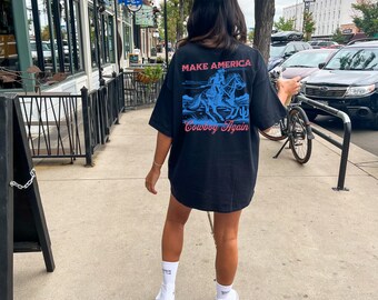 Make America Cowboy Again Tee, Western July 4th Cowboy Shirt Country Shirt, Patriotic Western Graphic Tee Western Gifts Country July 4th Tee