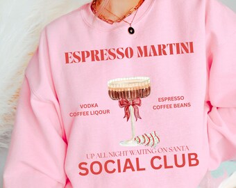 Club cocktail du père Noël, sweat martini de Noël, pull cocktail de Noël, sweat-shirt gâteau sapin de Noël, col rond de Noël martini sale