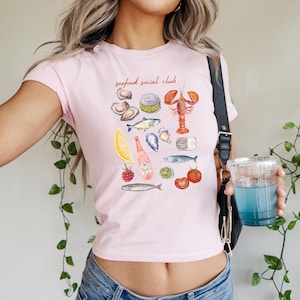 Vintage Tinned Fish Baby Tee Retro Fish Tee Fisherman Aesthetic Trendy Cropped Sardine Tee La Dolce Vita Shirt 90s Tomato Girl Cropped Y2K