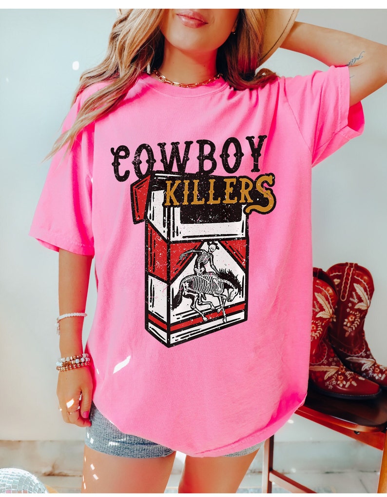 Comfort Colours Cowboy Killers Western Graphic Tee Shirt Oversized Country Concert T-Shirt Dress vintage Cowboy Boots Nashville Rodeo Shirt image 5