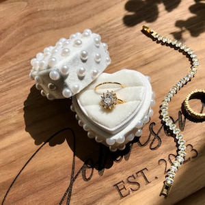 White Heart Shaped Wedding Ring Box, Proposal Velvet Ring Box, Personalized Ring Box, Velvet Ring Box, Heart Ring Box, Perfect Bridal Gift
