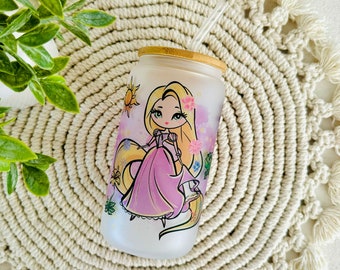 16oz Rapunzel Princess Glass Can, Kids Cartoon Tumbler, Perfect Princess Gift, Iced Coffee Glass Can, Verjaardagscadeau voor kinderen