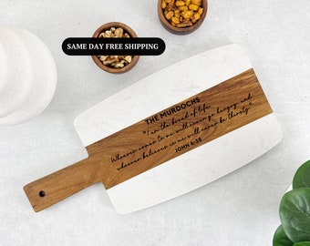 Bible Verse Marble Wood Cutting Board, Wedding/Engagement Engraved Gift, Housewarming Gift, Engraved Cheese Board,Personalized Cutting Board