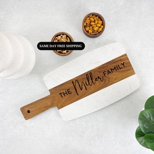 Engraved Marble Wood Cheese Board, Birthday Gift, Charcuterie Board, Marble and Wood Serving Tray, Kitchen/Cook Gift,Perfect Gift for Friend