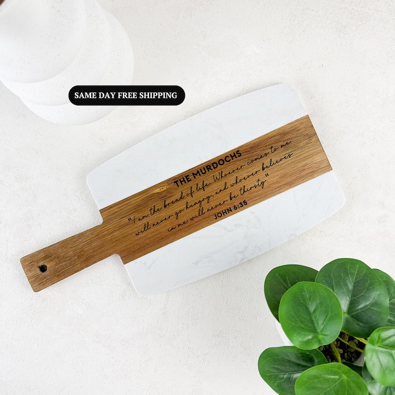 Bible Verse Marble Wood Cutting Board, Wedding/Engagement Engraved Gift, Housewarming Gift, Engraved Cheese Board,Personalized Cutting Board