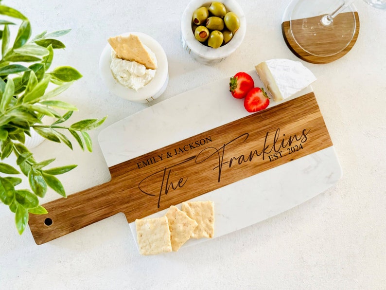 Engraved Marble Charcuterie Board, Custom Cutting Board, Engraved Housewarming Cutting Board, Wedding/ Engagement Gift, Gift for Couple image 10