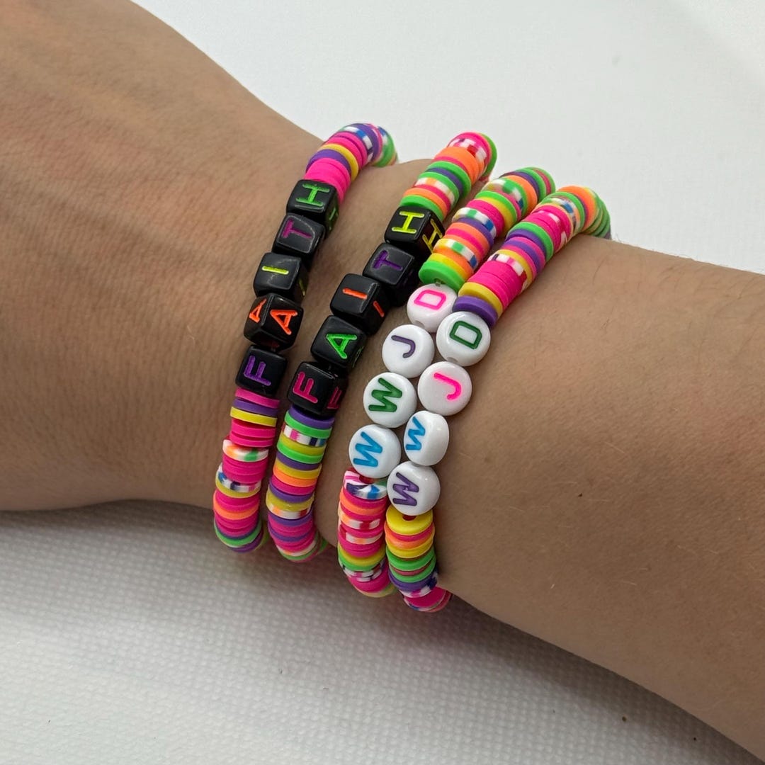 Handmade Rainbow Clay Bead Bracelet – FAITH/WWJD Christian Jewelry - Etsy