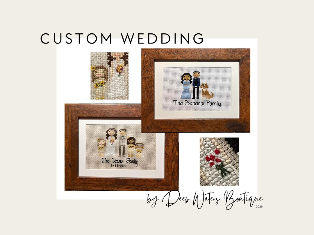 Custom Wedding Cross Stitch Portrait | Hand-stitched Anniversary Gift ...