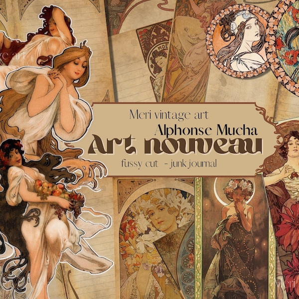 ART NOUVEAU Junk Journal Kit imprimable,Alphonse mucha,Téléchargement numérique,Journal Kit,Page imprimable,éphémères vintage,art nouveau Collage,MUCHA