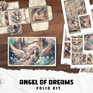 Zestaw folio Angels of Dream, Zestaw folio, Mini album, Mini projekt do wydrukowania, Zestaw rzemieślniczy, Dziennik śmieci do wydrukowania, Zestaw dodatkowy, Prezent do wydrukowania