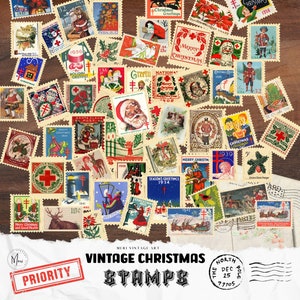 vintage Weihnachtsbriefmarken, Kartengestaltung, Retro Briefmarken, Postkarten, Bastelpackungen, Junk Journals, Folio, Verzierungen, Geschenkkarten