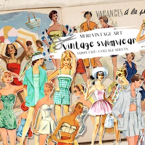 Trajes de baño vintage Moda Ephemera corte quisquilloso,45pc,Diario basura,Scrapbooking,MODA vintage,verano,maillot,Ephemera artesanal,Descarga digital
