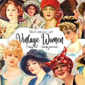 Vintage Women Ephemera Fussy Cuts, diario spazzatura, Scrapbooking, donne vittoriane vintage, adesivi, ritagli, artigianato Ephemera, download digitale, CARINO