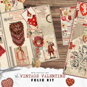 VINTAGE Valentinstag Folio Kit,shabby chic,junk Journal, Scrapbooking, CLIPART, Aufkleber, vintage Ephemera, Valentinstag, digitaler Download
