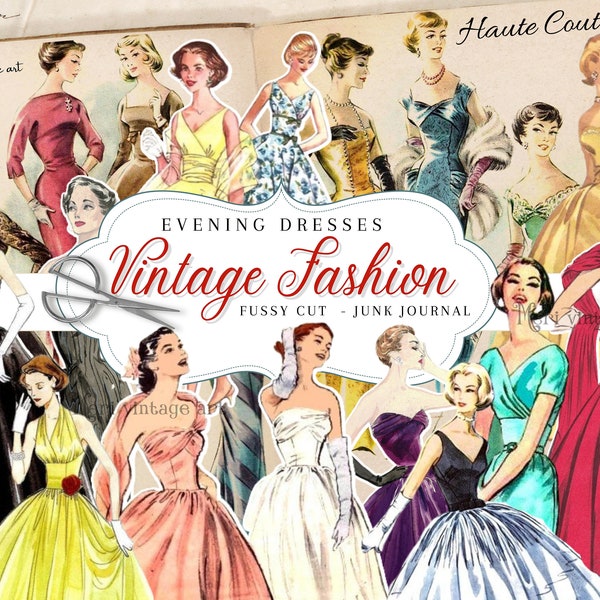 Vintage Women Fashion Ephemera,EVENING DRESSES, fussy cut,78pc,junk Journal,Scrapbooking,Vintage FASHION,Haute couture png,Digital Download