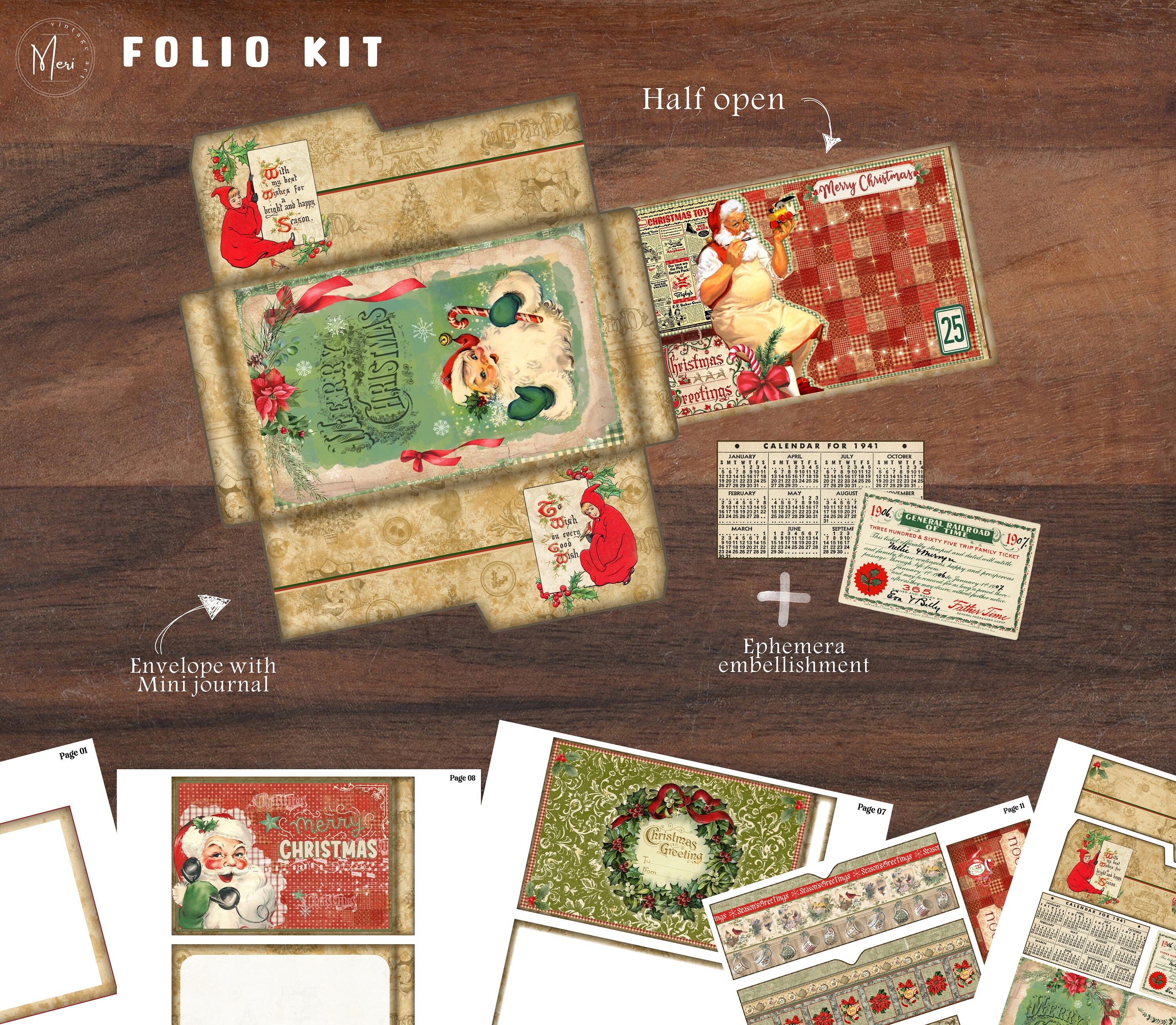 Christmas Folio, Junk Journal Kit, Folding Folio, Letters to Santa ...