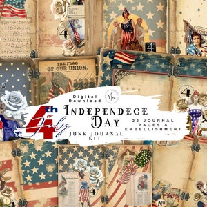 independence day junk journal,4th of July,Patriotic America, Junk Journal Kit, Americana,Veteran,Army,Vintage, Printable, Digital Download