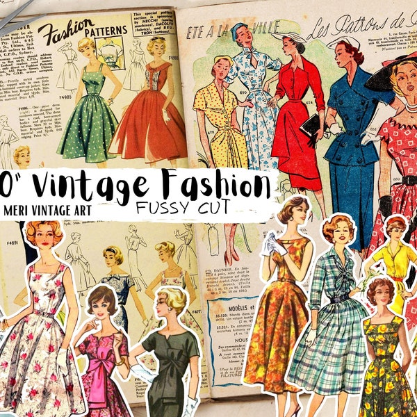 Vintage Women Fashion Ephemera kieskeurig gesneden, 75pc, junk Journal, Scrapbooking, Vintage FASHION, Journaling Sticker, Craft Ephemera, Digitale Download