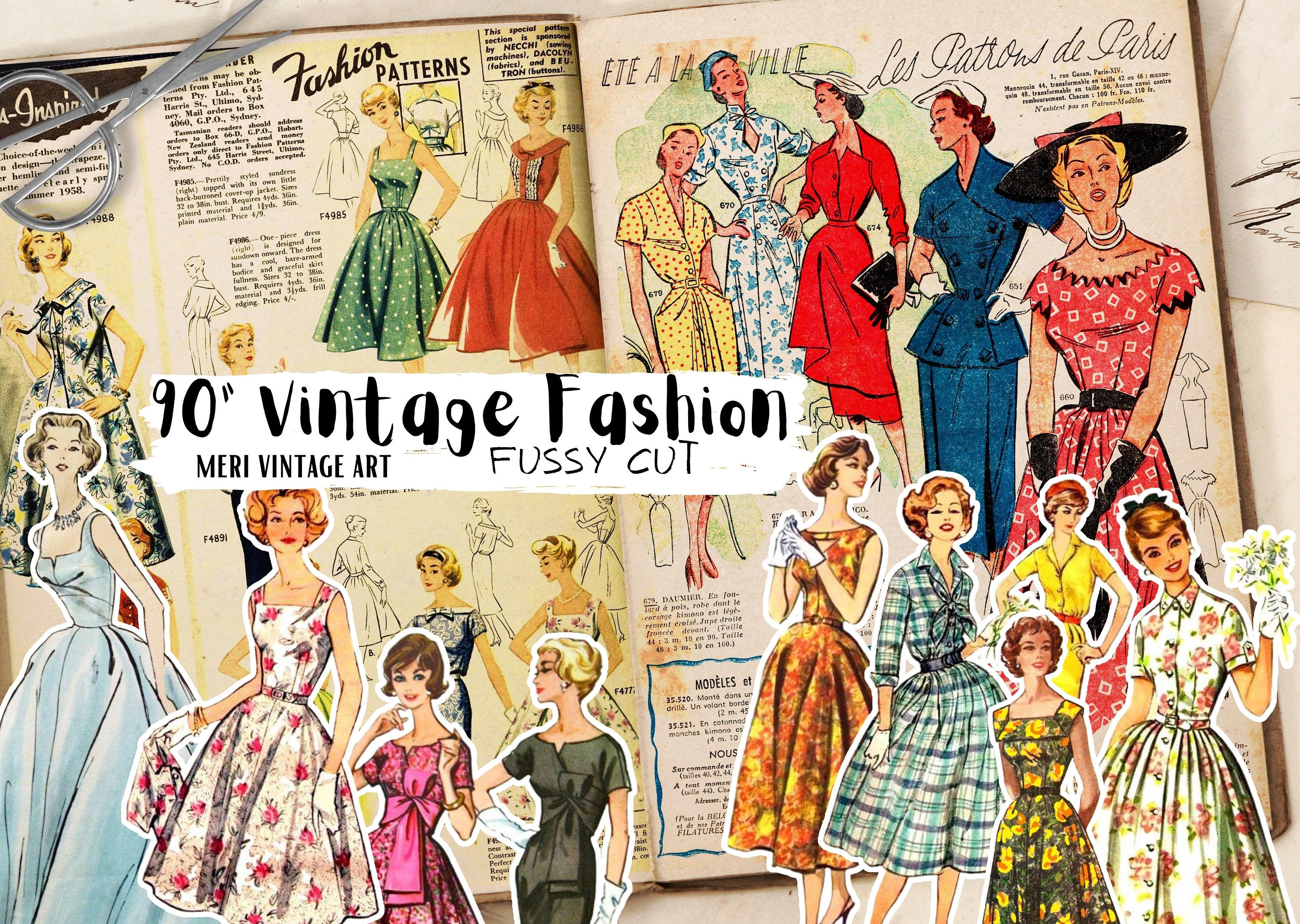 1950s Girls Fashion Clipart Bundle Midcentury PNGS 