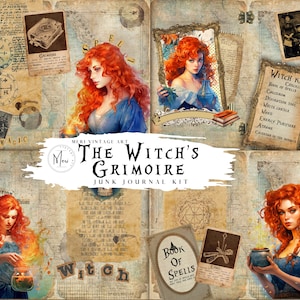 The Witch's Grimoire,Cottage Witch Junk Journal Kit,Ephemera,ATC Cards, Journaling Supplies,Printable ,Digital Download,Witchcore,gothic