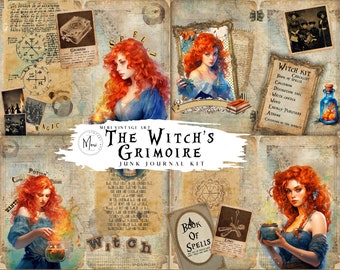 The Witch's Grimoire,Cottage Witch Junk Journal Kit,Ephemera,ATC Cards, Journaling Supplies,Printable ,Digital Download,Witchcore,gothic