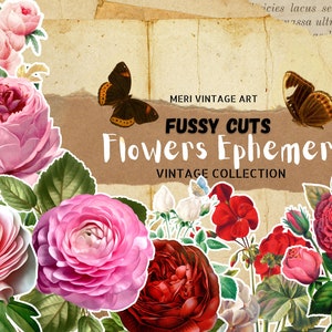 flores imprimibles Corte quisquilloso, diario basura, imágenes prediseñadas florales, vintage, efímera botánica, ilustraciones florales, imprimible, álbum de recortes, descarga digital