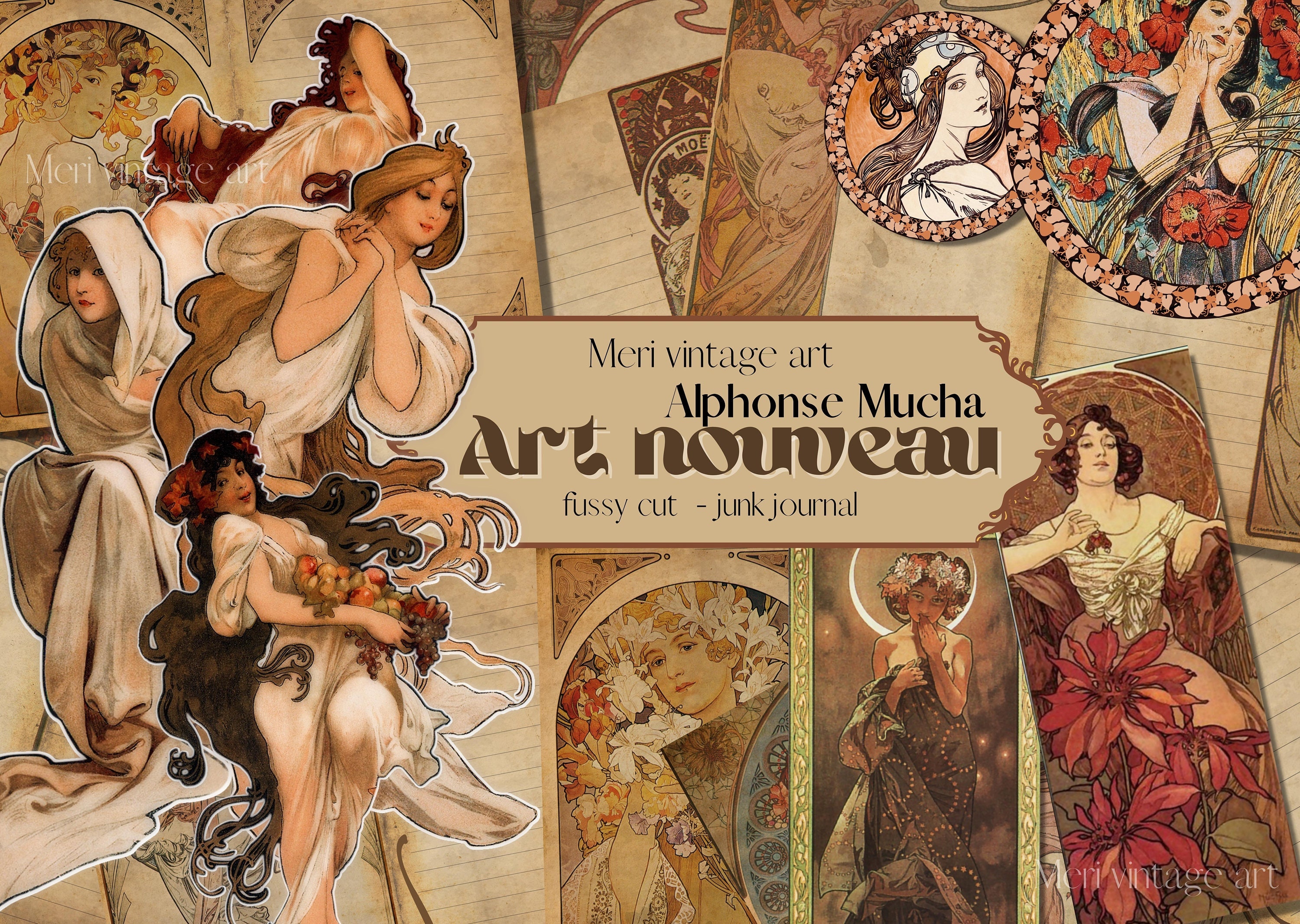 ART NOUVEAU Junk Journal Printable Kit,alphonse Mucha