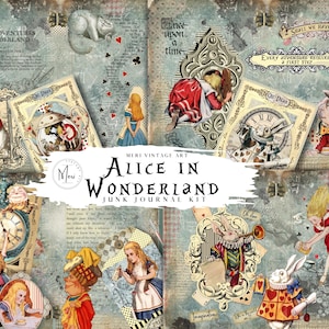 Alice im Wunderland Junk Journal Kit, druckbare Scrapbook Papiere, digitaler Download