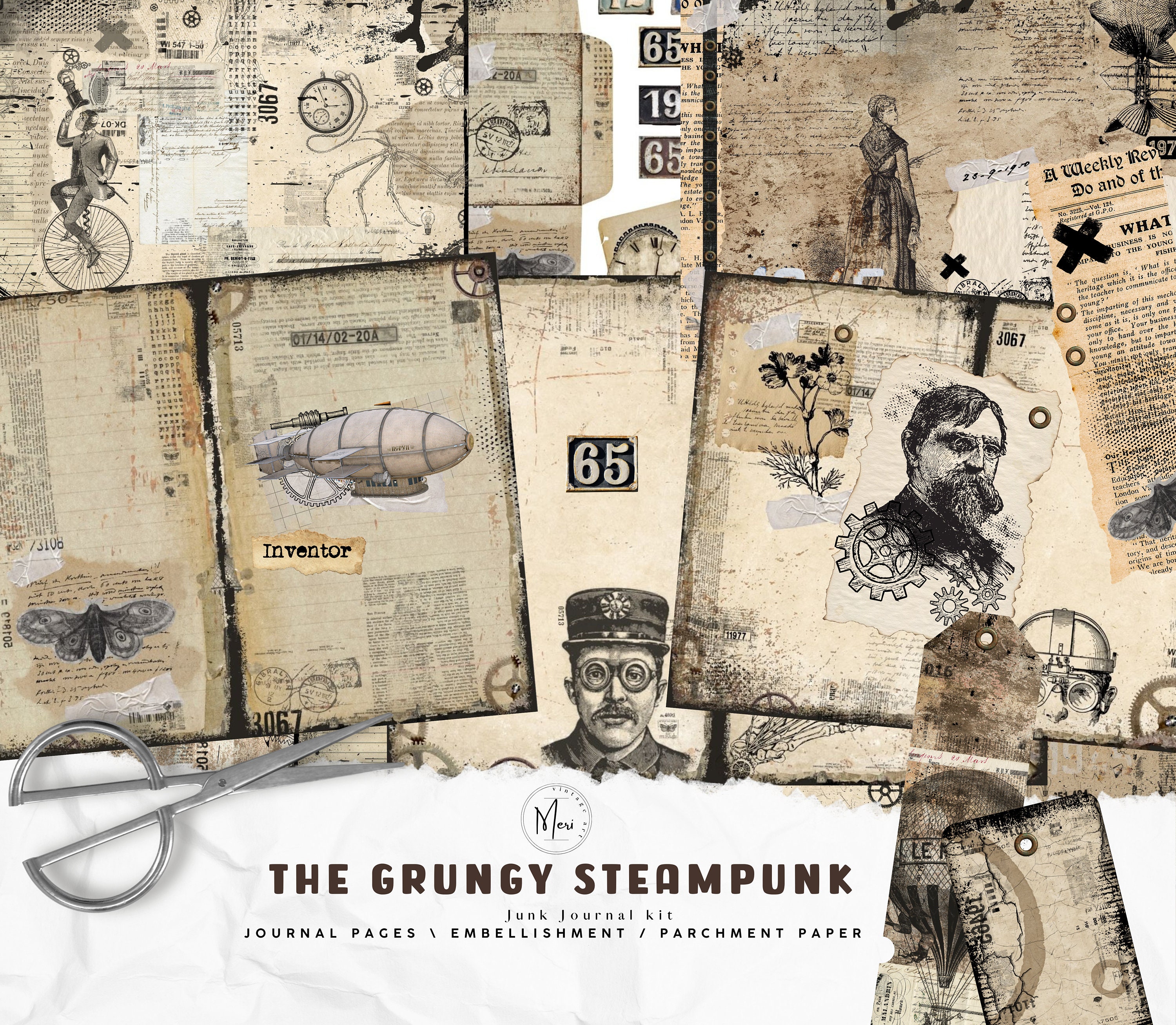 The Grungy Steampunk, Grunge Mystery Junk Journal Kit, steampunk Crafting kit, Steampunk Junk,Digital Paper, vintage grungy, Ephemera,ADD ON