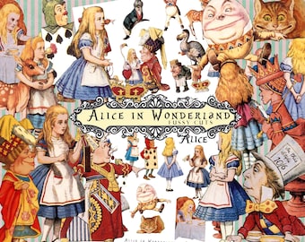 Alice in Wonderland Fussy Cuts: Vintage Ephemera, Junk Journal Kit (Digital Download)