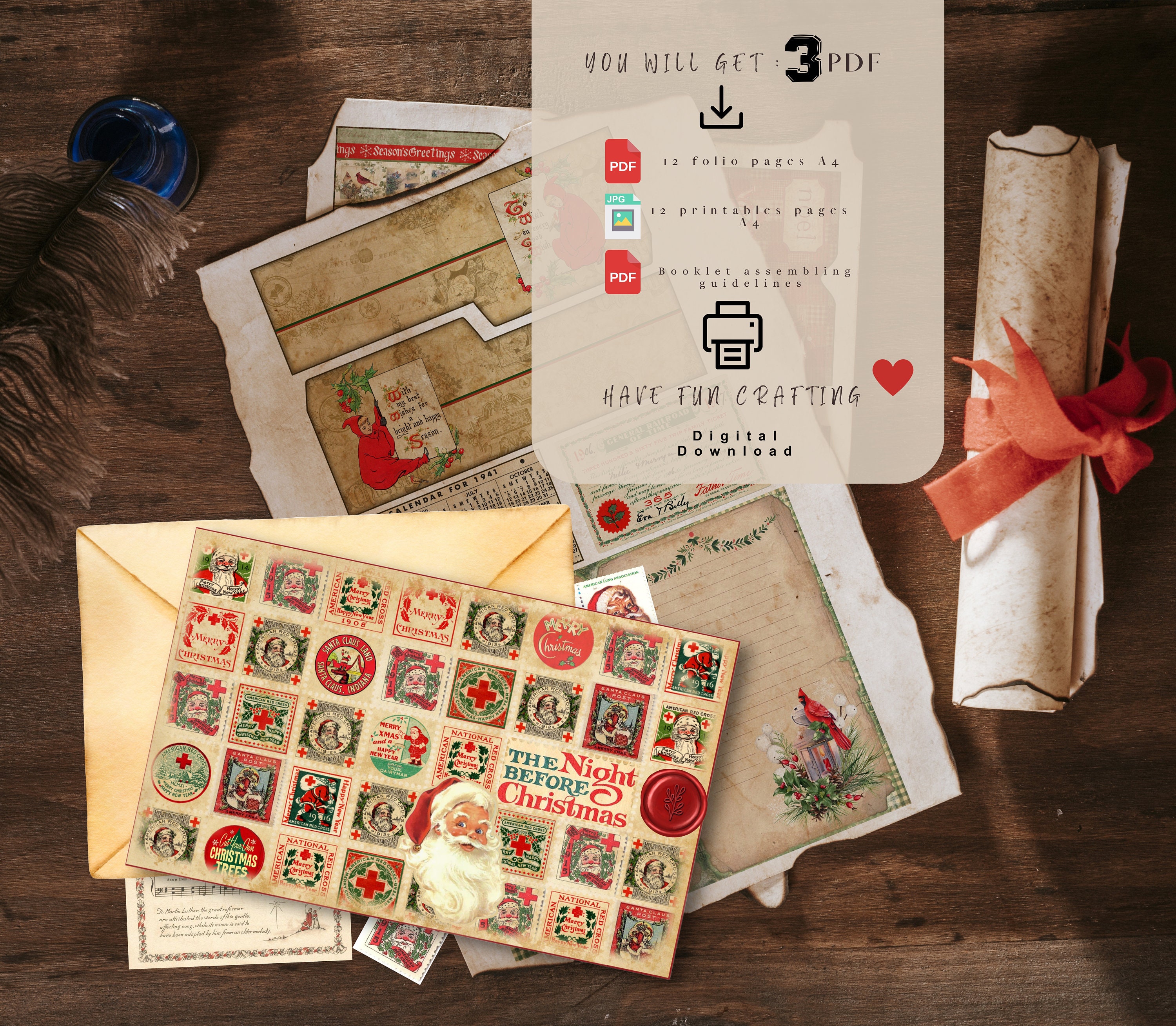Christmas Folio, Junk Journal Kit, Folding Folio, Letters to Santa ...